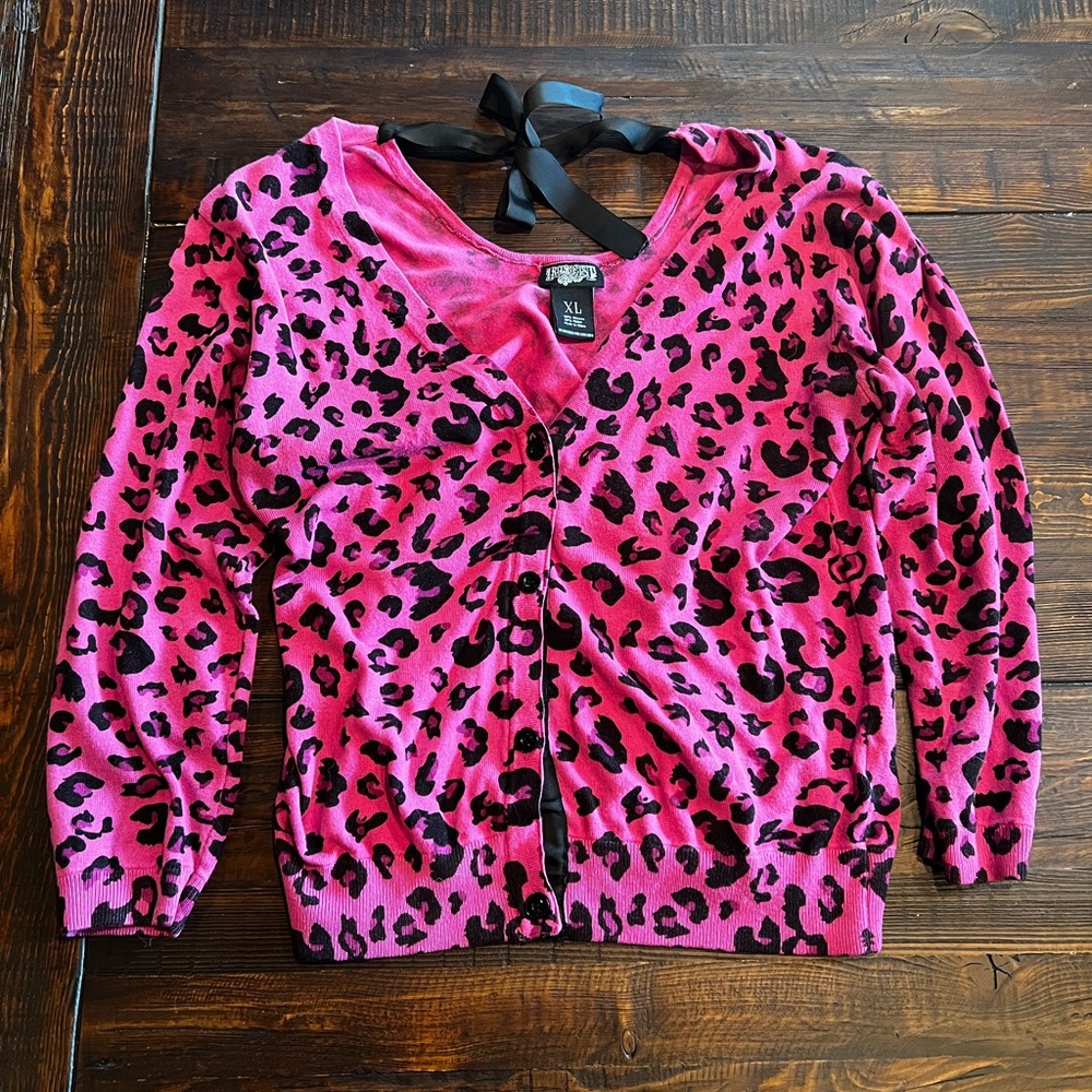 Iron fist pink leopard cardigan XL